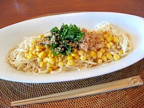 うま〜い♪ツナコーンとわかめのそうめん中華風